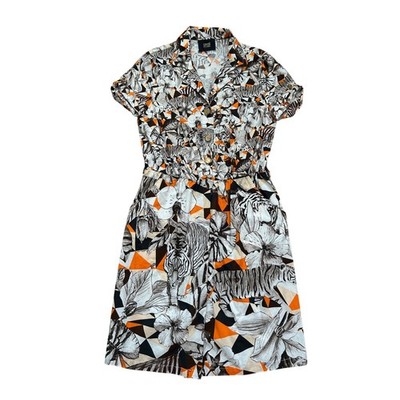 Roberto Cavalli animal print floral button up collard shortsleeve midi dress