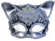 Jewelled Cat Mask Adults Fancy Dress Mask Black Ladies Halloween