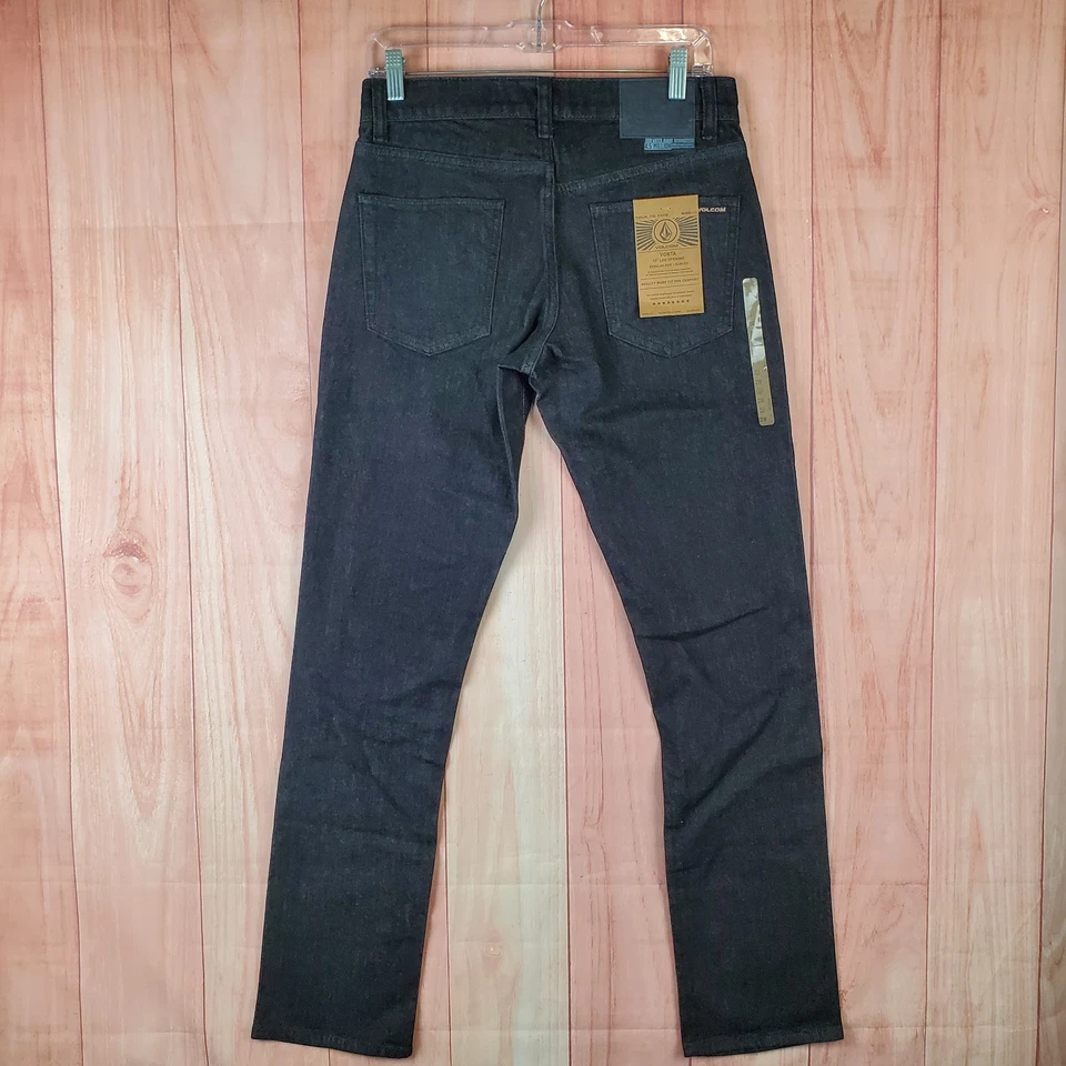 Volcom Vorta Slim Straight Jeans Mens 28 X 32 Black Denim Cotton Stretch Zip Fly - Image 3 of 4
