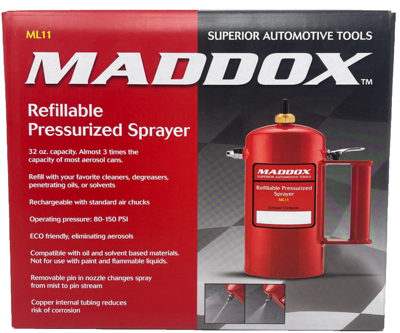 MADDOX 32 oz Refillable Pressurized Sprayer Metal Tank 150 PSI ML11