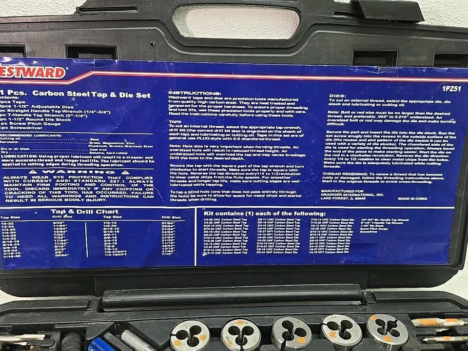 WESTWARD 1PZ51 Tap/Die Set,41 Pieces 1PZ51 - Good Used Condition - Image 2 of 4