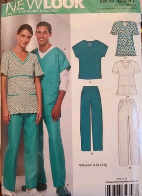 NEW LOOK #6857 UNISEX PANTS, TOP ( SCRUBS) SIZE XS-S-M-L-XL UC/FF