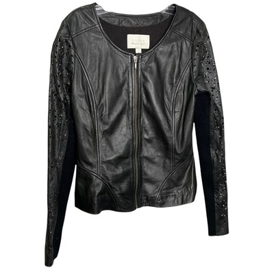 Hinge Designed In Seattle Women's Jacket Moto Black Leather Zip-Up Cotton Size M