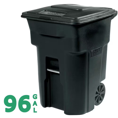 #ad 96 Gallon Black Rolling Outdoor Garbage Trash Can with Wheels and Attached Lid $249.89