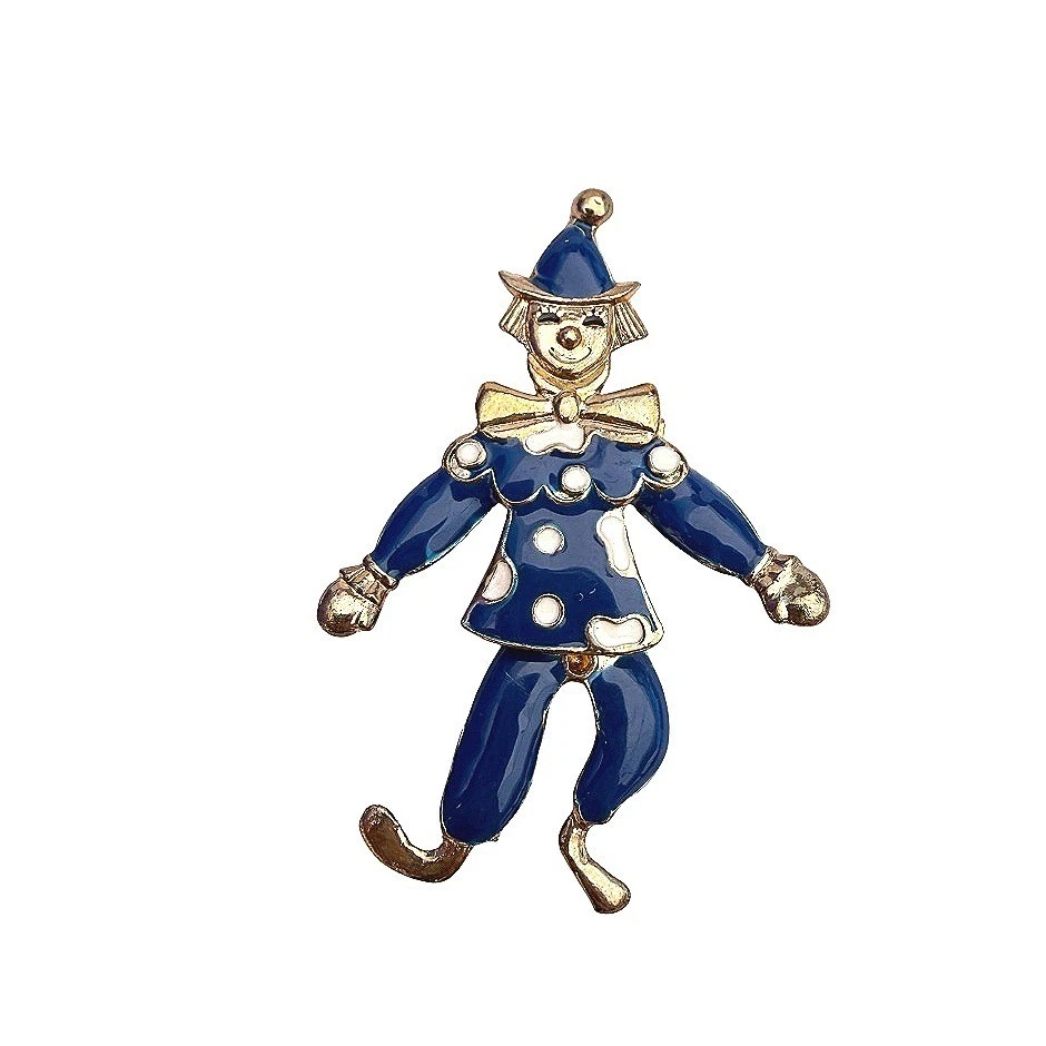 VTG Clown Jester Pin Brooch Enamel Articulated Dangling Legs Novelty Eclectic