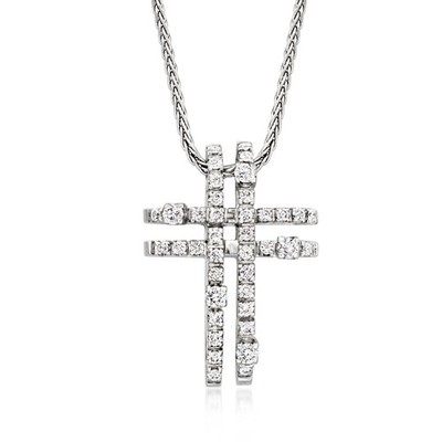 Vint Damiani Diamond Cross Ncklc in 18k White Gold 17.5 inches