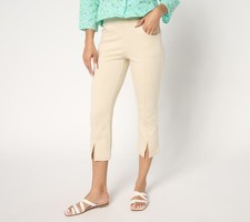 Belle by Kim Gravel Regular Ponte Seamed  Slit Polished Cropped Pant Sand Bar 1