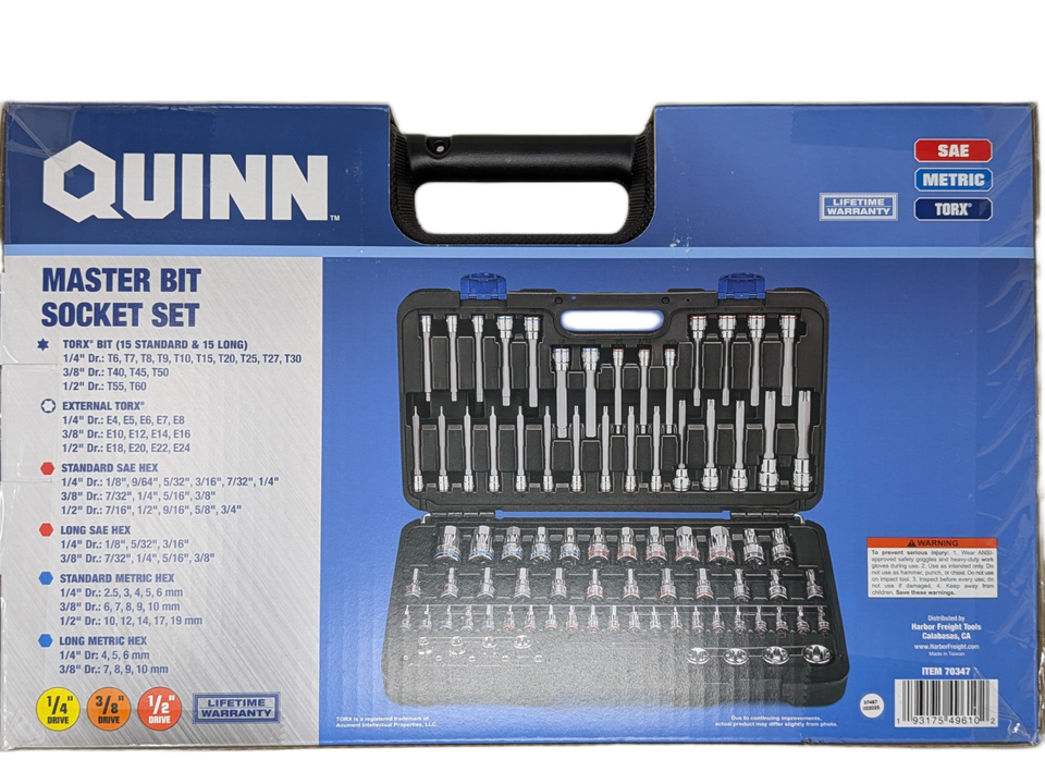 Quinn 87 Piece Master Bit Socket Set | 70347 | SAE Hex, Metric Hex ...