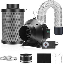 Air Filtration Kit, 4" 190 CFM Inline Duct Fan with Speed Controller, 12" High C