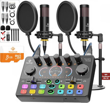Podcast Equipment Bundle for 2, RGB Mixer with Premium 48V XLR Condenser Microph