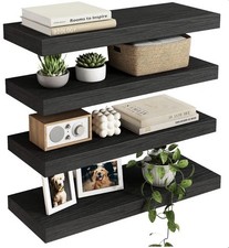 NIB Floating Shelves Wall Decor Wooden Set Of 4 15.8  x 5.5  x 1.2  Inches Black