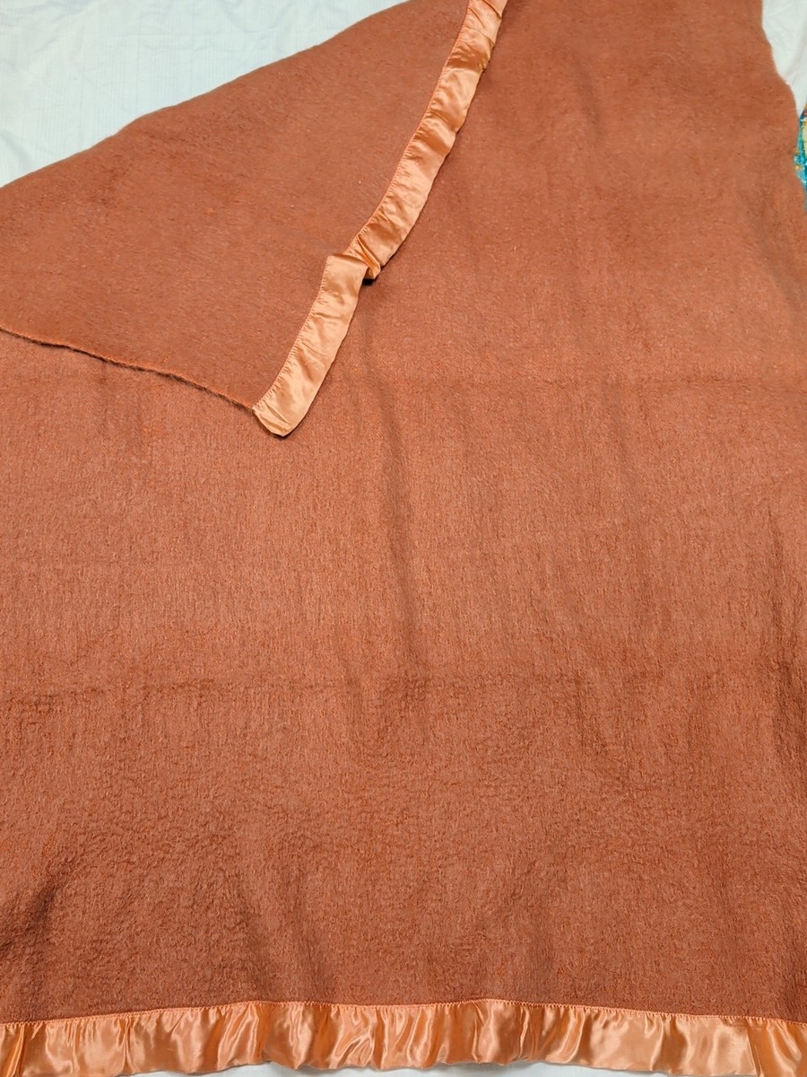 Vtg St Mary's Wool Blanket Satin Trim 1950's MCM 79x60” Terracotta