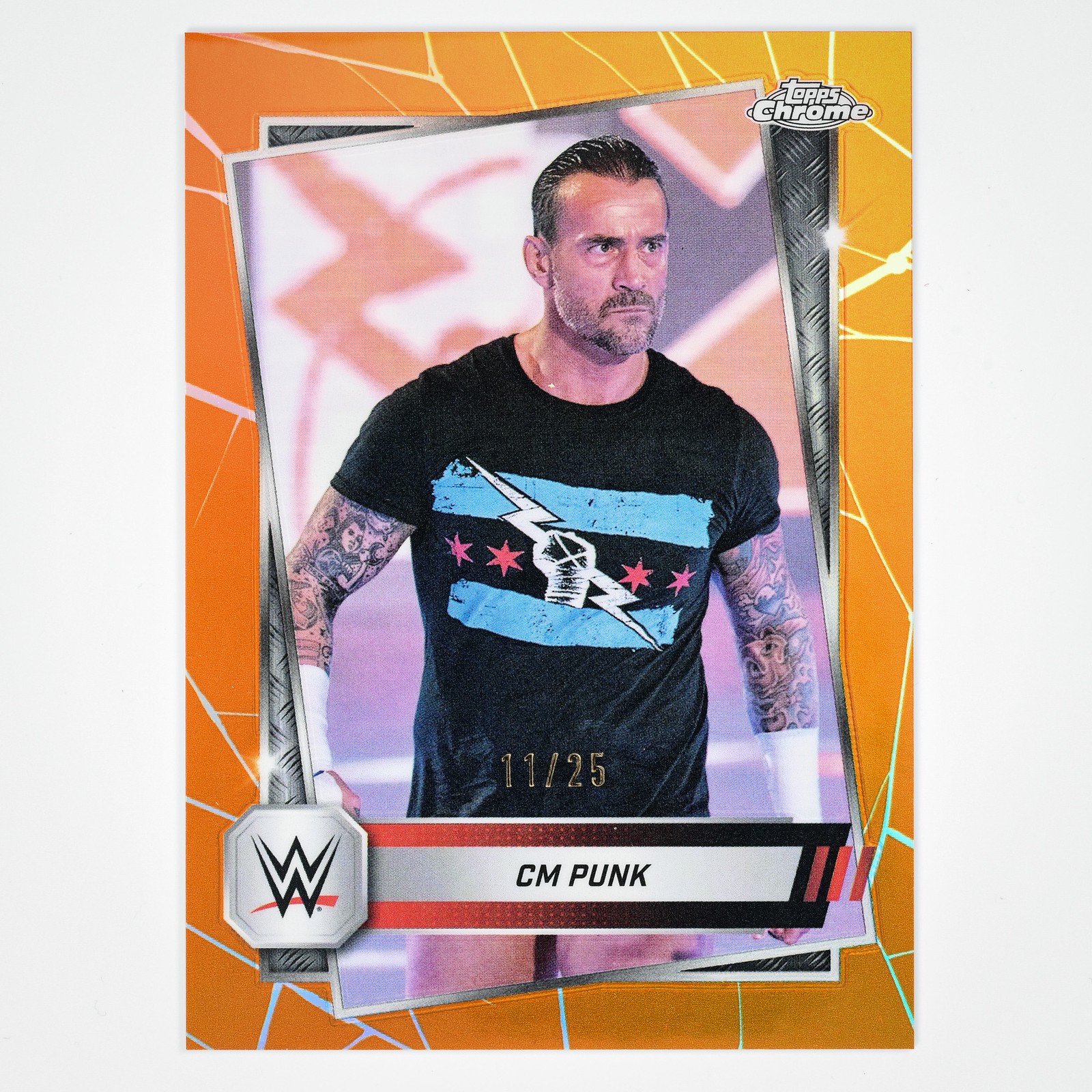2025 Topps Chrome WWE #98 CM Punk Orange Refractor #/25