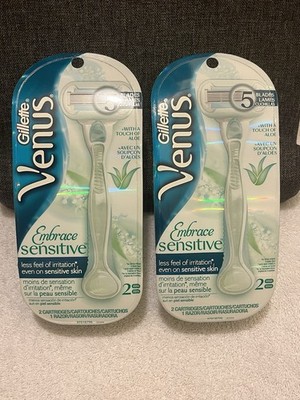 Gillette Venus Embrace Sensitive 5 Blade-1 Razor and 2 Cartridges Lot Of 2