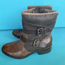 Sofft Aldina Moto Grunge Brown Leather Buckle Strap Mid Calf Comfort Boots Sz 8M