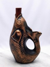 Fish Gurgle Jug Decanter Bronze Glaze - 10.5 "
