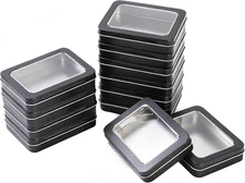 12 Pack Empty Rectangular Metal Storage Organizer Tins with Clear Window Hinged 