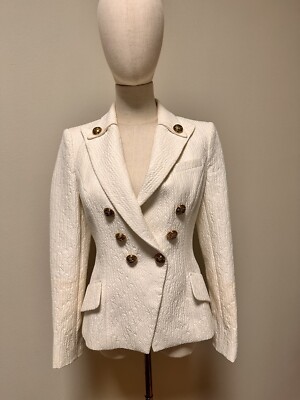 Elisabetta Franchi Blazer in weiß aus Tencel mit Goldknöpfen 40 it. NP 1069 Euro