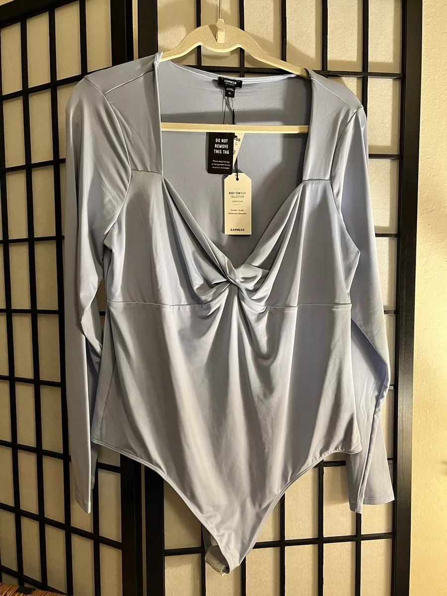 NEW NWT EXPRESS Body Contour Bodysuit Long Sleeve Top Blouse Shirt XL Blue