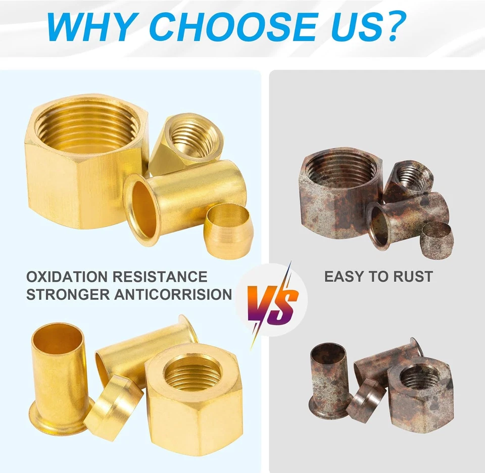 150PCS Tube OD（1/4" 5/16" 3/8" 1/2") Brass Compression Sleeves Ferrules & Insert - Image 3 of 4