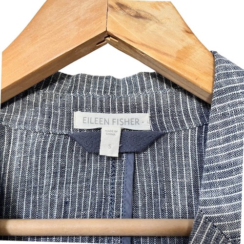 Eileen Fisher Linen Single Breasted Stripe Blazer Size S Navy Coastal Nautical - Picture 11 of 11