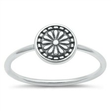 Mandala Ring Genuine Sterling Silver 925 Oxidized Face Height 8.6 mm Size 5