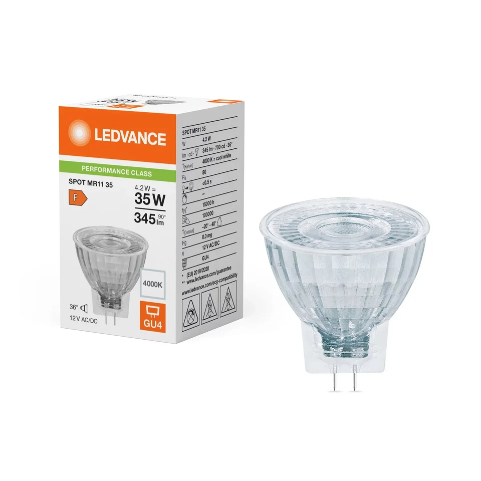 Ledvance MR11 GU4 12v Spotlight, 20w/35w, Warm/Cool White Low Voltage Bulbs - Image 2 of 4