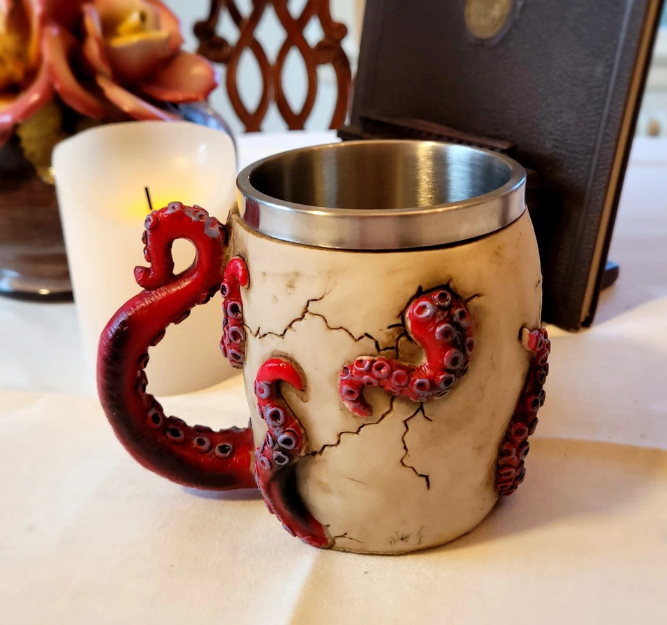 Calavera y pulpo de acero inoxidable con tentáculos 16 OZ taza de café / jarra de cerveza Foto 4 de 4