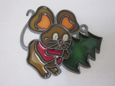 Stained Glass Brown CHRISTMAS Mouse w/ Tree Ornament Suncatcher