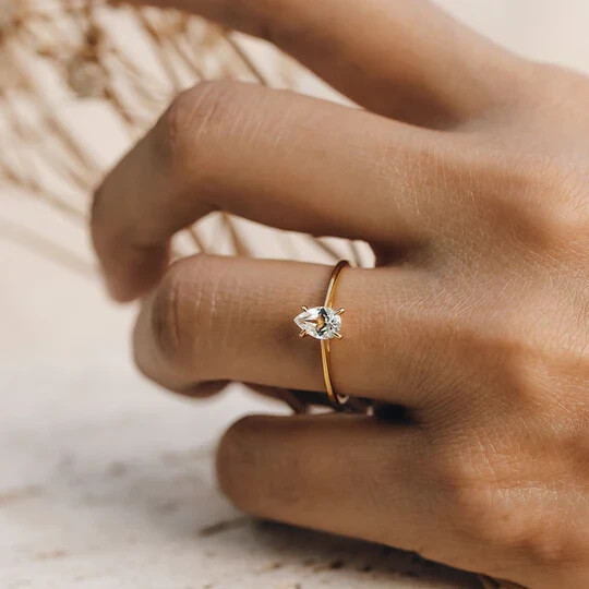 Minimalist Pear Cut 0.50CT Lab-Grown Diamond Solid 10K Yellow Gold Women Ring