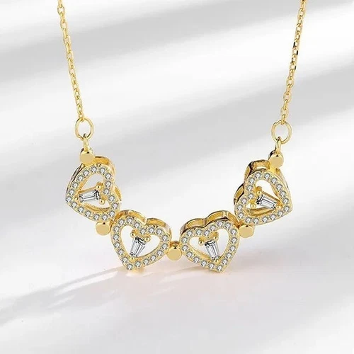 Collar Colgante Oro Cuatro Hojas Trébol Magnético Plegable Corazón Cristal - Elegante - Foto 7 de 12