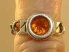 UNIQUE VINTAGE STERLING SILVER CHAIN RING W/CITRINE ARTIST SIGNED C.A.! SZ 4
