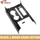 Gear Shift Panel & Cup Holder Cover Trim for Ford F150 2015-20 Black Wood Grain