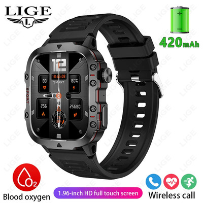 New Men Smartwatch SOS Bluetooth Call 1.96'' HD Screen Wristwatch Waterproof Hea