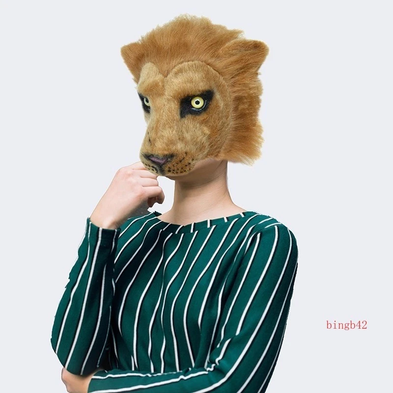 Máscara de león animal simulado media cara tocado de felpa Halloween fiesta accesorios juguete Foto 3 de 4