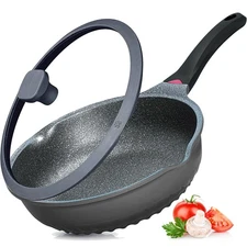 Vinchef Nonstick Skillet with Lid 11In/5Qt Aluminum Deep Frying/Saute Pan wit...