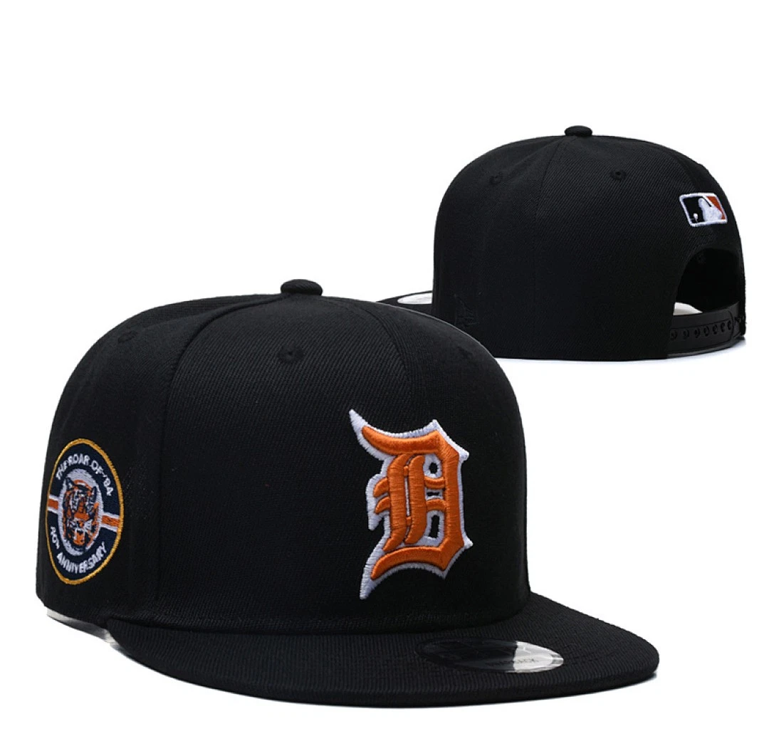 Detroit Tigers Snapback Hat Black Orange Embroidered Side Patch Flat Brim Adjust