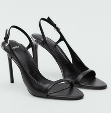 NEW MANGO MNG SELECTION BLACK LEATHER NILLY ASYMMETRICAL HIGH HEELS SHOES 38 7.5