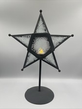 Clear Pressed Glass and Metal 14 Standing Star Shaped Votive Candle Holder