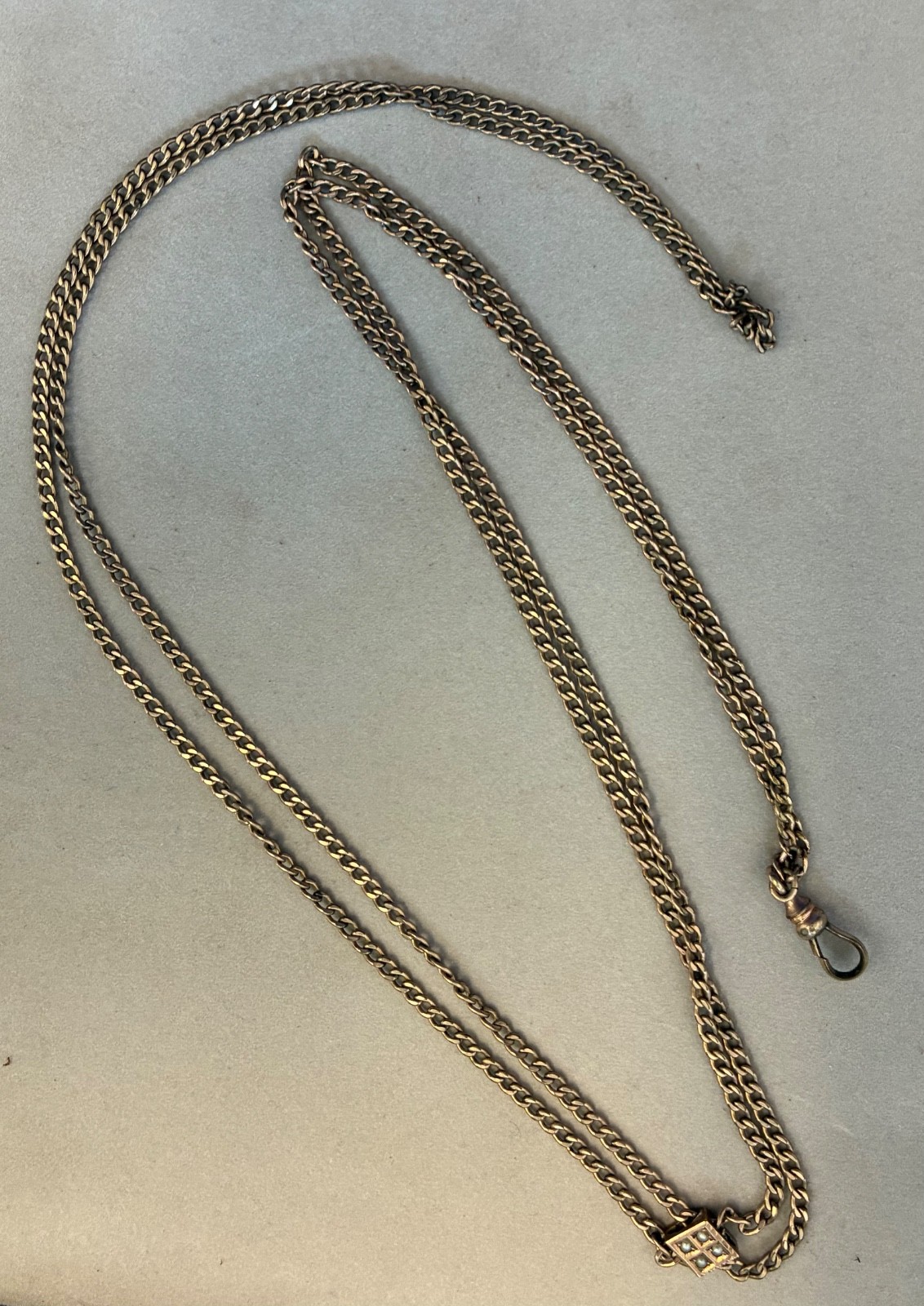 Antique 25" Gold Fill Watch Fob Chain With Pearl Slide