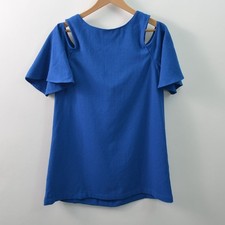 Umgee Dress Womens Medium Boho Swing Cold Shoulder Blue Mini