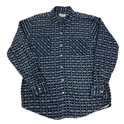 Haband Flannel Western Shirt Mens Large Pearl Snap Plaid Blue Long Sleeve - Image 1 of 4