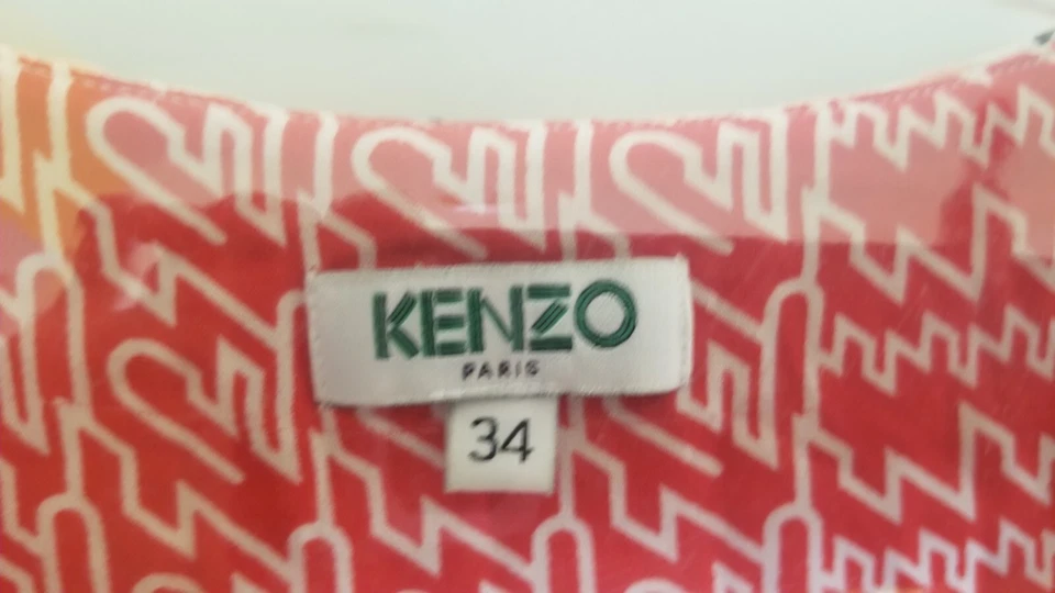 KENZO 女式 34 2 XS 码拼布 Bargello 无袖换装连衣裙内衬红色蓝色 — 第 2/4 张图片