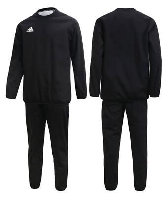 Adidas Men Crew Sauna Suit Set Training Black Sports Run Shirts