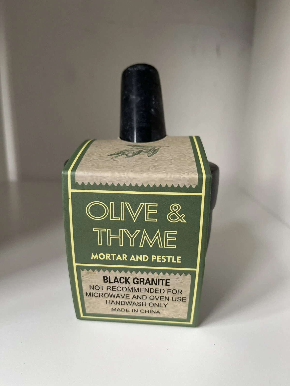 Olive &Thyme Solid Black Granite Pestle&Mortar Grinder Spice and Herb Marble .