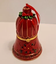 Collections Etc. Wooden Red Bell Trinket Box Christmas Ornament