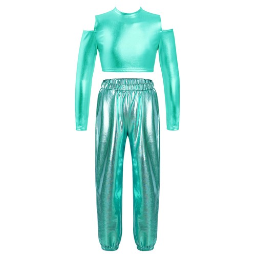 Kids Girls Tracksuit Stage Shirt And Trousers Set Street Crop Top With Pants - Picture 14 of 28