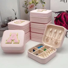 Mini Jewelry Storage Box Pink Gift Travel Jewelry Case Initial Letter with Name