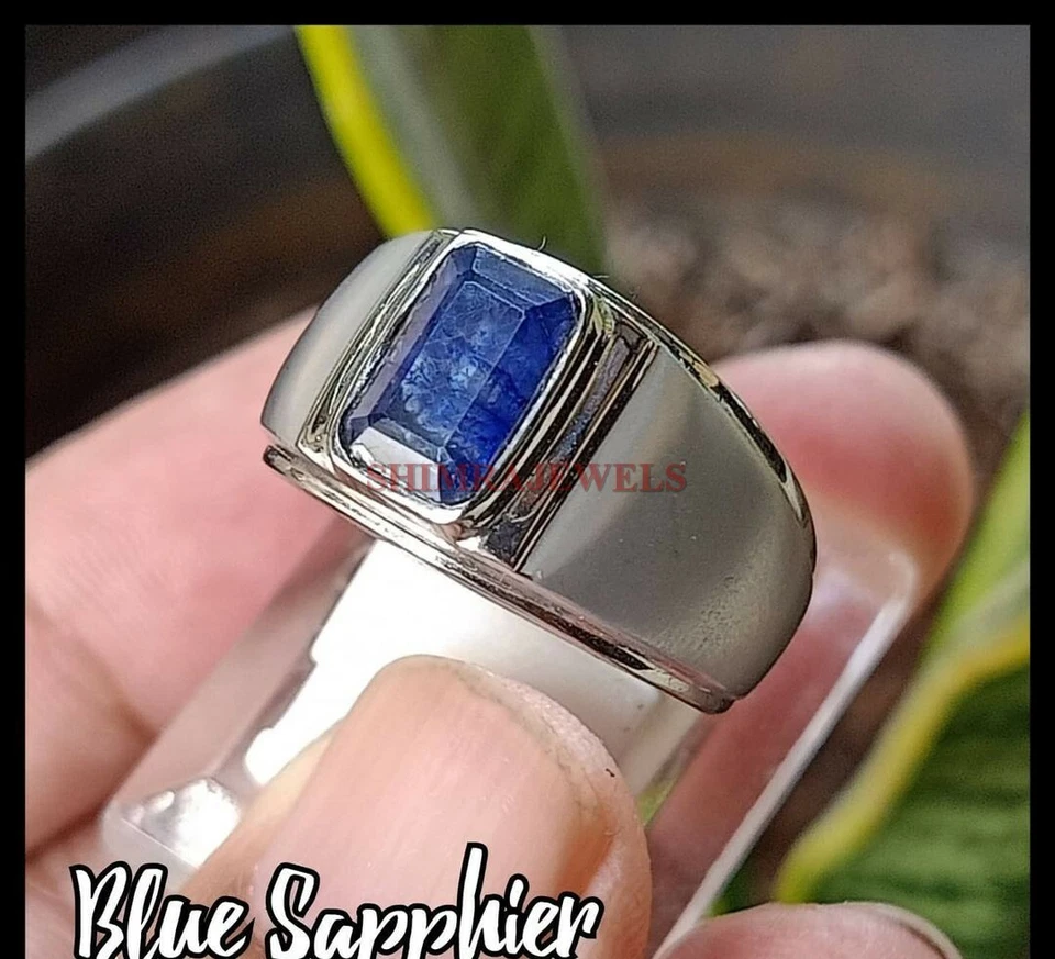 Heizbar Blau Saphir Edelstein Mit 925 Sterlingsilber Ring für Herren #751 - Bild 2 von 4