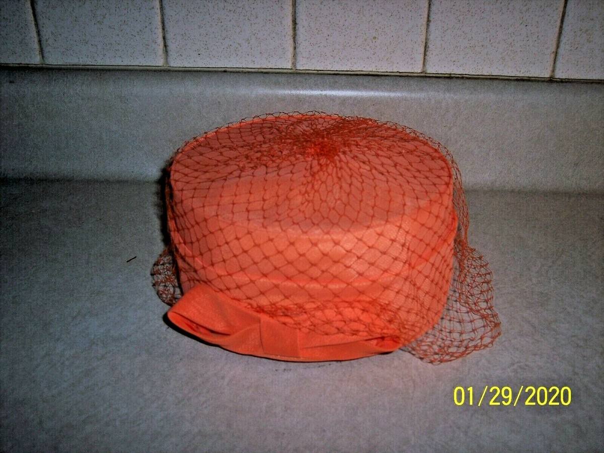 Vintage Orange Hat with Veil 1920s Orange Cloche Hat Woven Pearl Accent Veil Rolled Brim main image 4